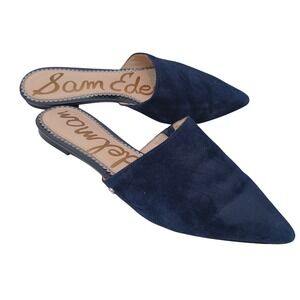 Sam Edelman Rumi Navy Blue Suede Pointed Toe Mule Flat Slides Womens 7.5M 37.5